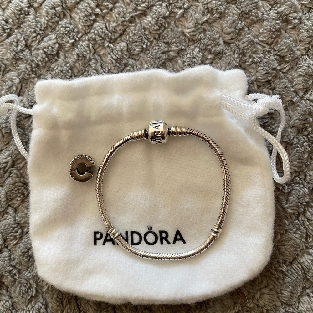 Pandora snake bracelet with twists to keep charms where you want them.